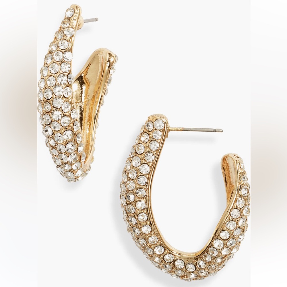 Organic Gold and crystal pave Hoop Earrings